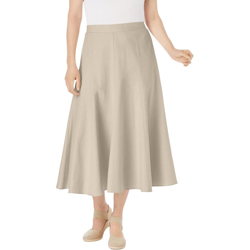 image:imageWoman Within Plus Size Print LinenBlend Midi Skirt Petite AvailableNatural Khaki