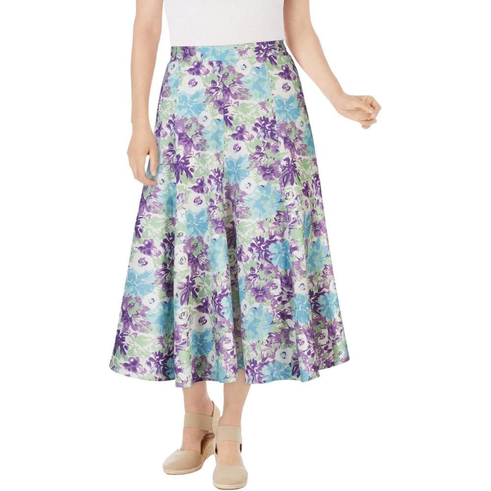 image:imageWoman Within Plus Size Print LinenBlend Midi Skirt Petite AvailablePretty Violet Floral
