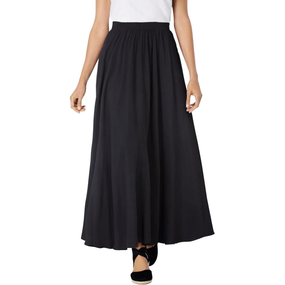 image:imageWoman Within Plus Size PullOn Elastic Waist Soft Maxi SkirtBlack