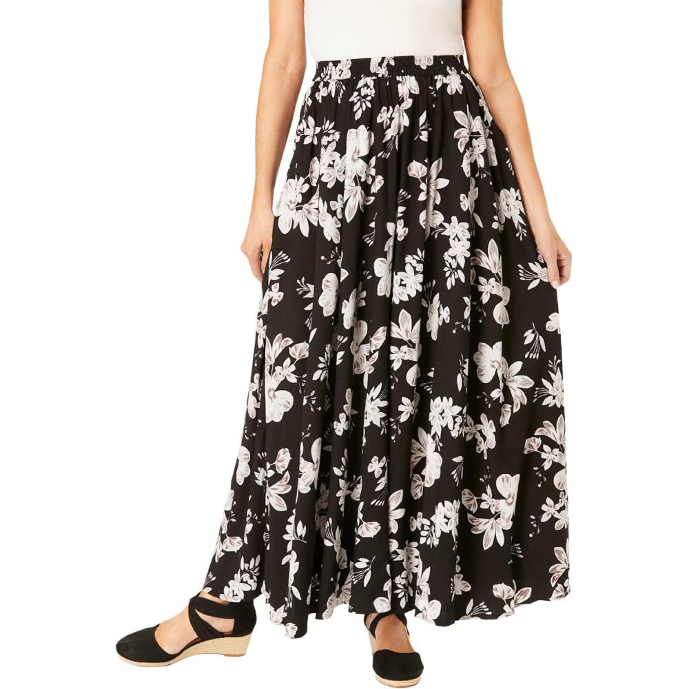 image:imageWoman Within Plus Size PullOn Elastic Waist Soft Maxi SkirtBlack Blossom
