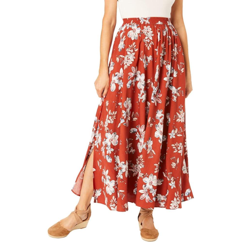 image:imageWoman Within Plus Size PullOn Elastic Waist Soft Maxi SkirtRed Ochre Blossom