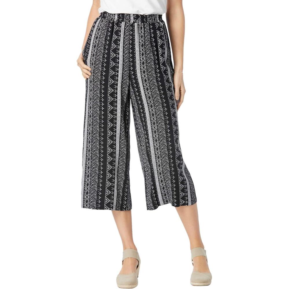 image:imageWoman Within Plus Size PullOn ElasticWaist Soft CapriBlack Batik Stripe