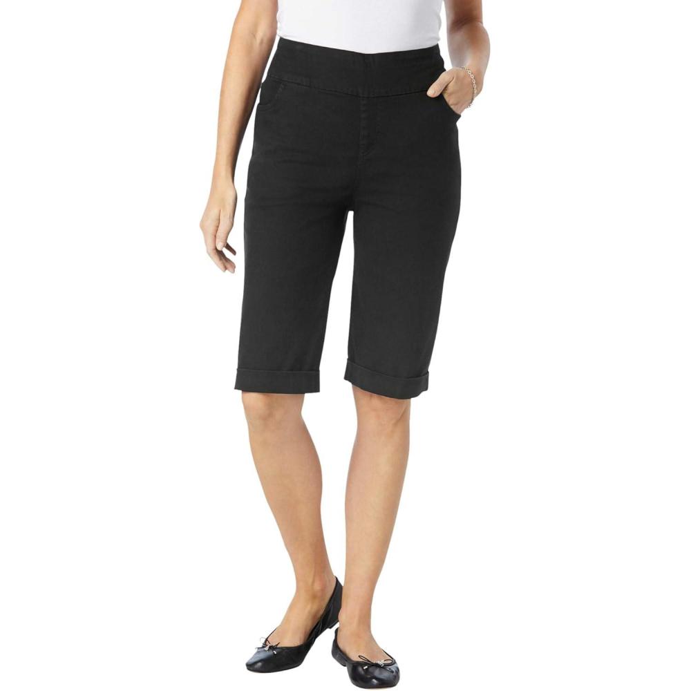 image:imageWoman Within Plus Size PullOn ElasticWaist Stretch Denim Jeans ShortsBlack