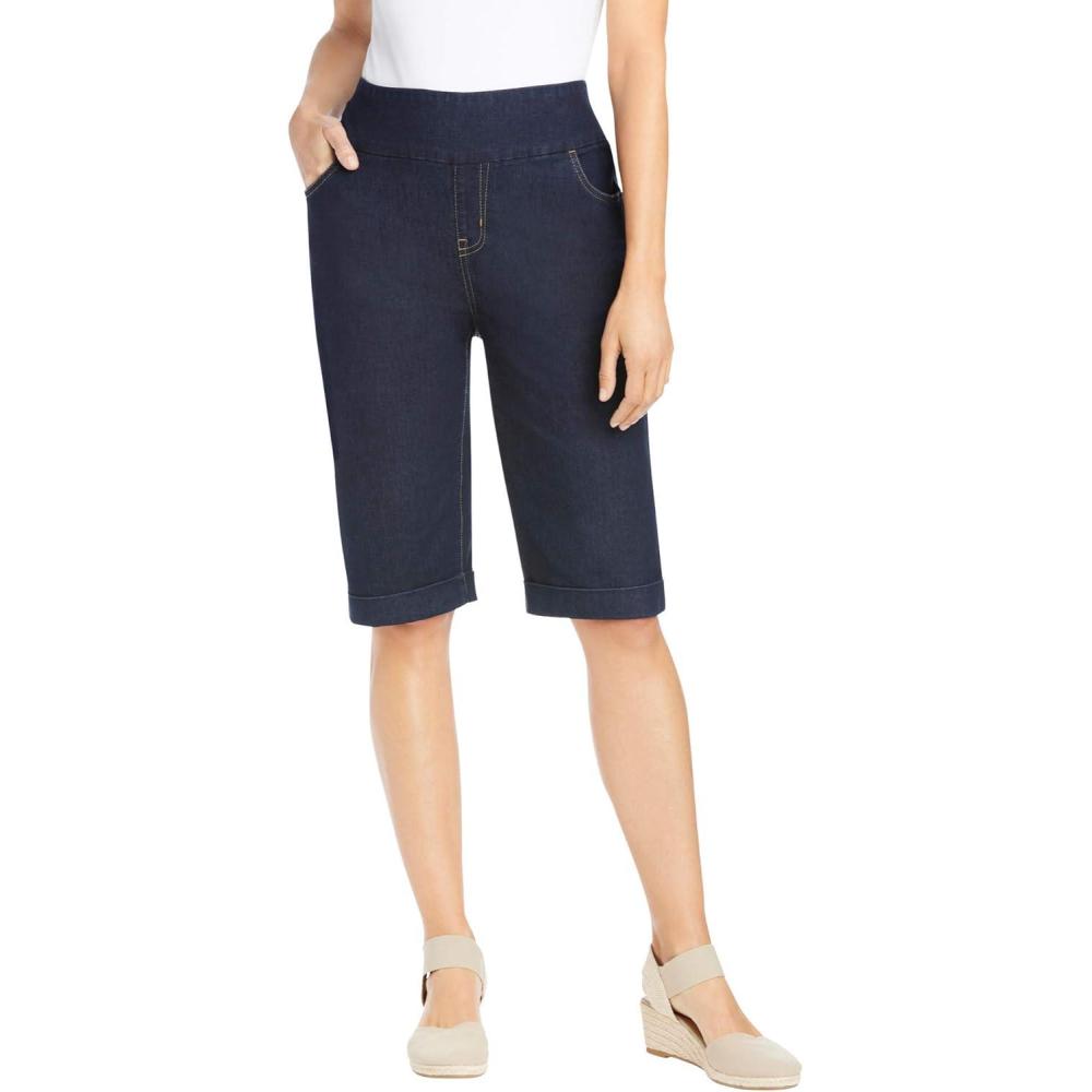 image:imageWoman Within Plus Size PullOn ElasticWaist Stretch Denim Jeans ShortsIndigo