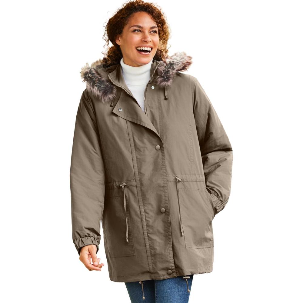 image:imageWoman Within Plus Size QuiltLined Taslon AnorakBark