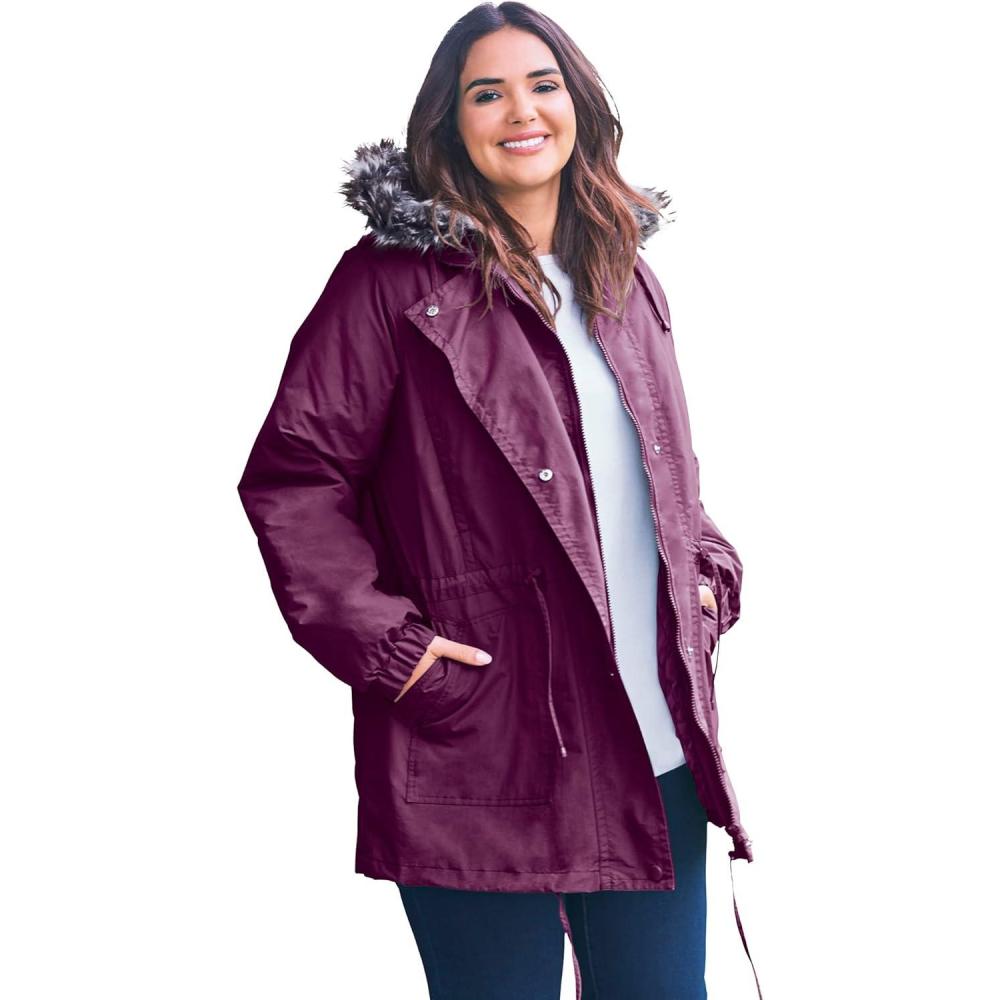 image:imageWoman Within Plus Size QuiltLined Taslon AnorakDeep Claret