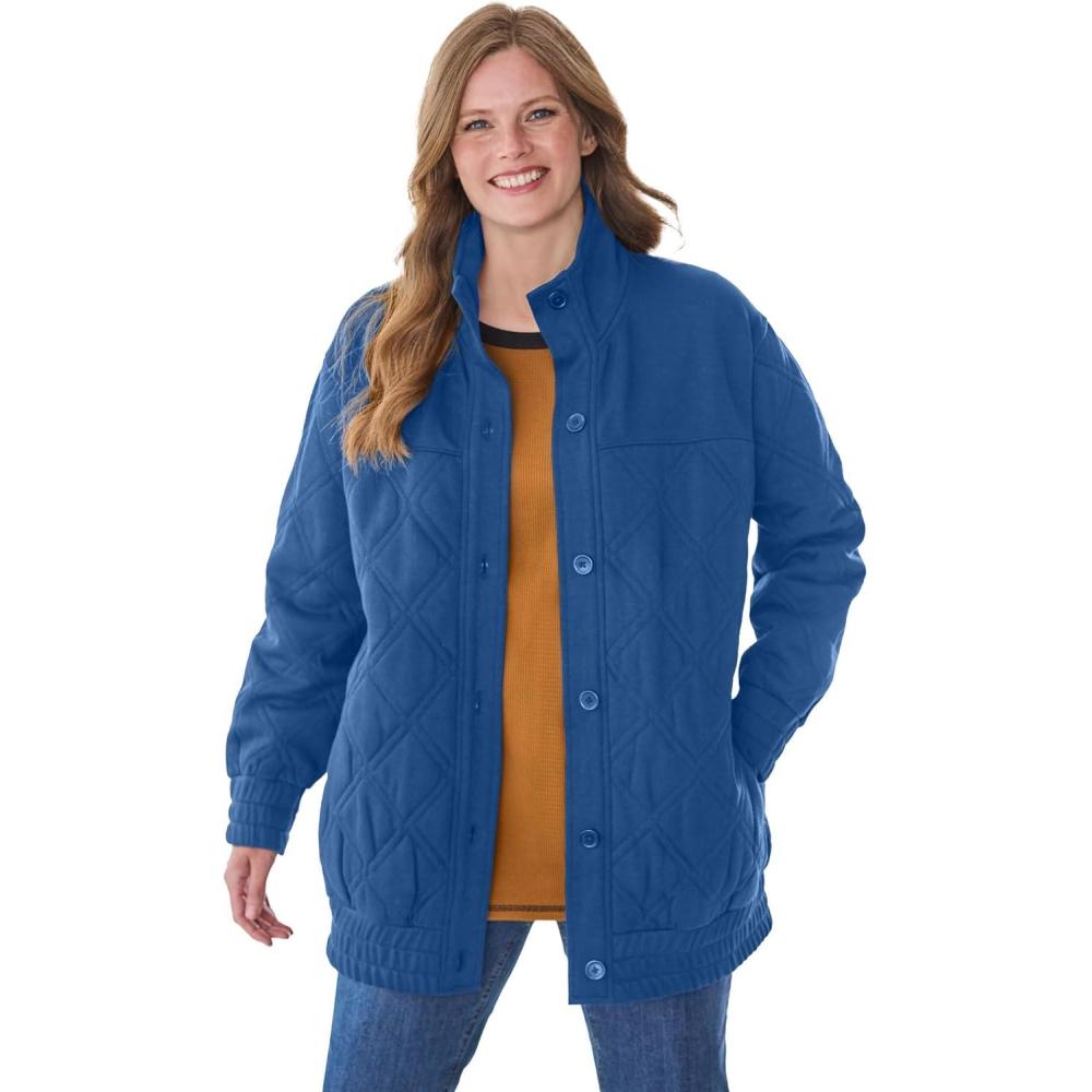 image:imageWoman Within Plus Size Quilted Easy Fleece JacketRoyal Navy