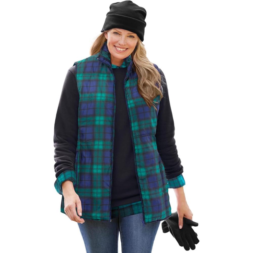 image:imageWoman Within Plus Size Quilted VestEvening Blue Plaid