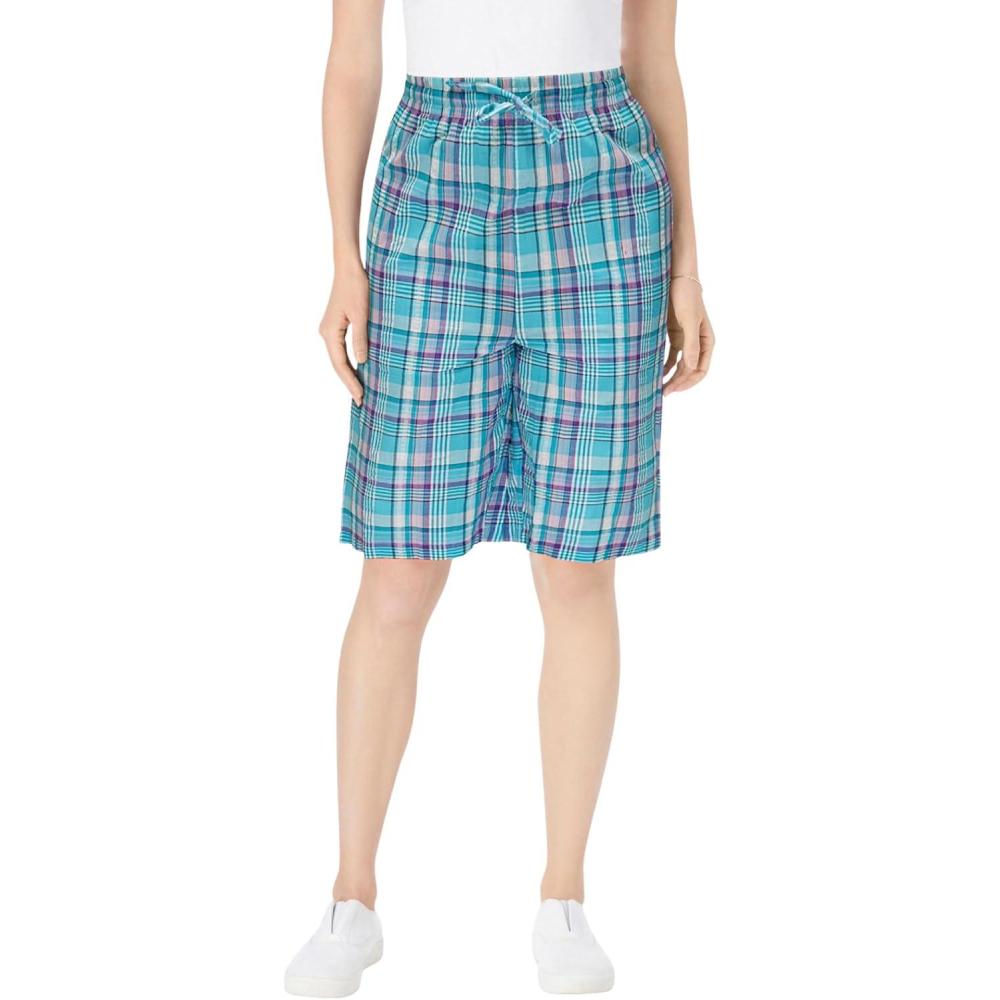 image:imageWoman Within Plus Size Seersucker ShortParadise Blue Plaid