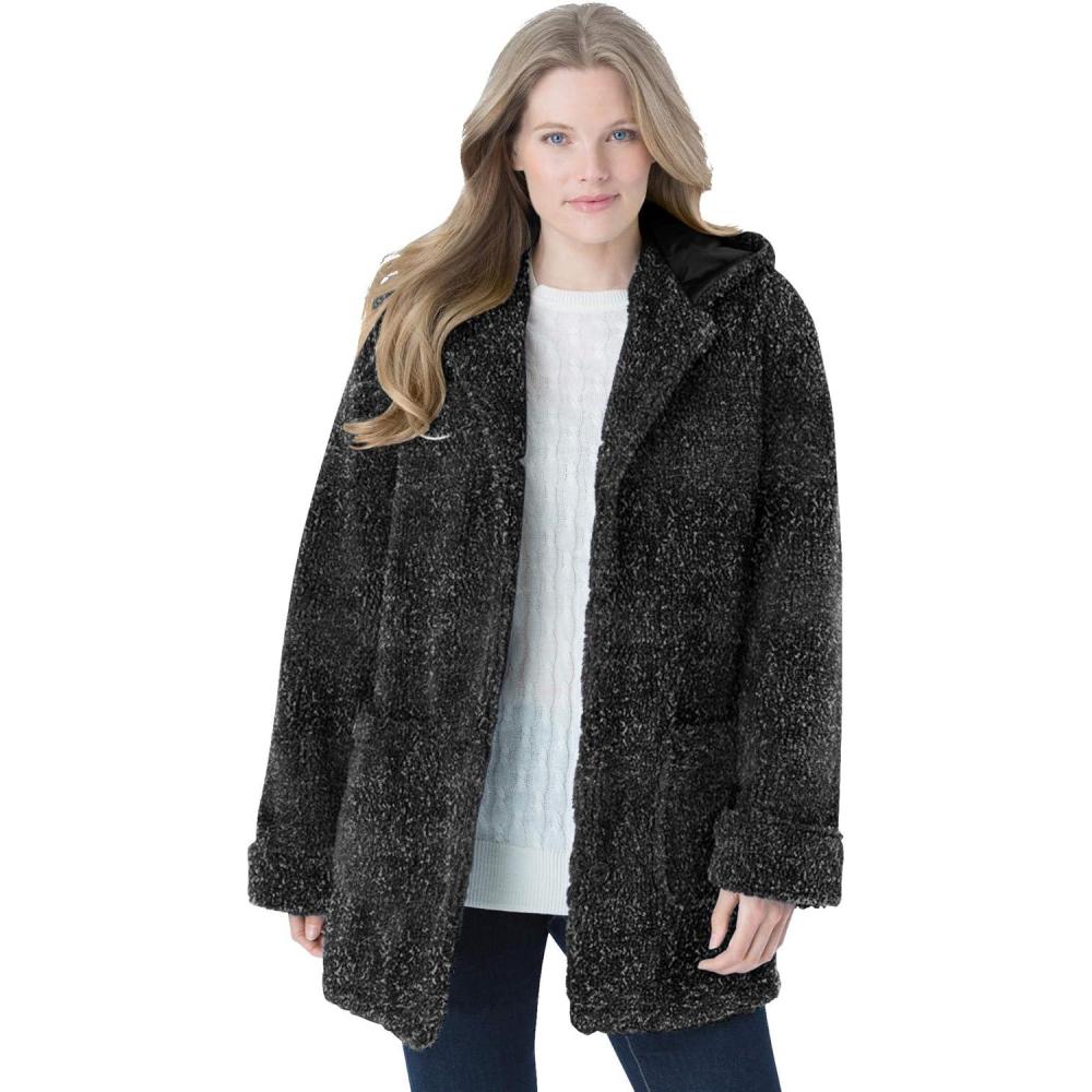 image:imageWoman Within Plus Size Short Hooded Berber Fleece JacketBlack
