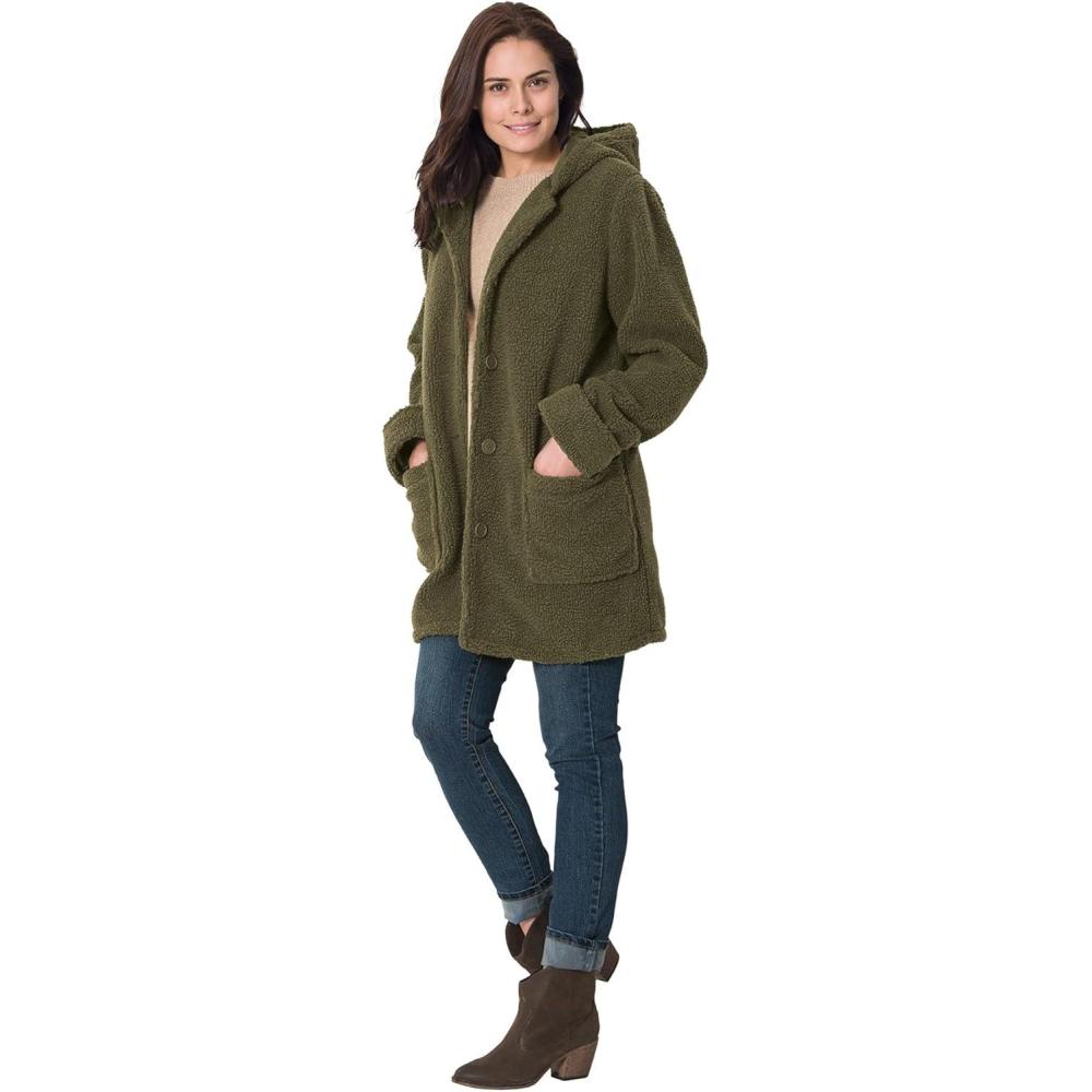image:imageWoman Within Plus Size Short Hooded Berber Fleece JacketPine