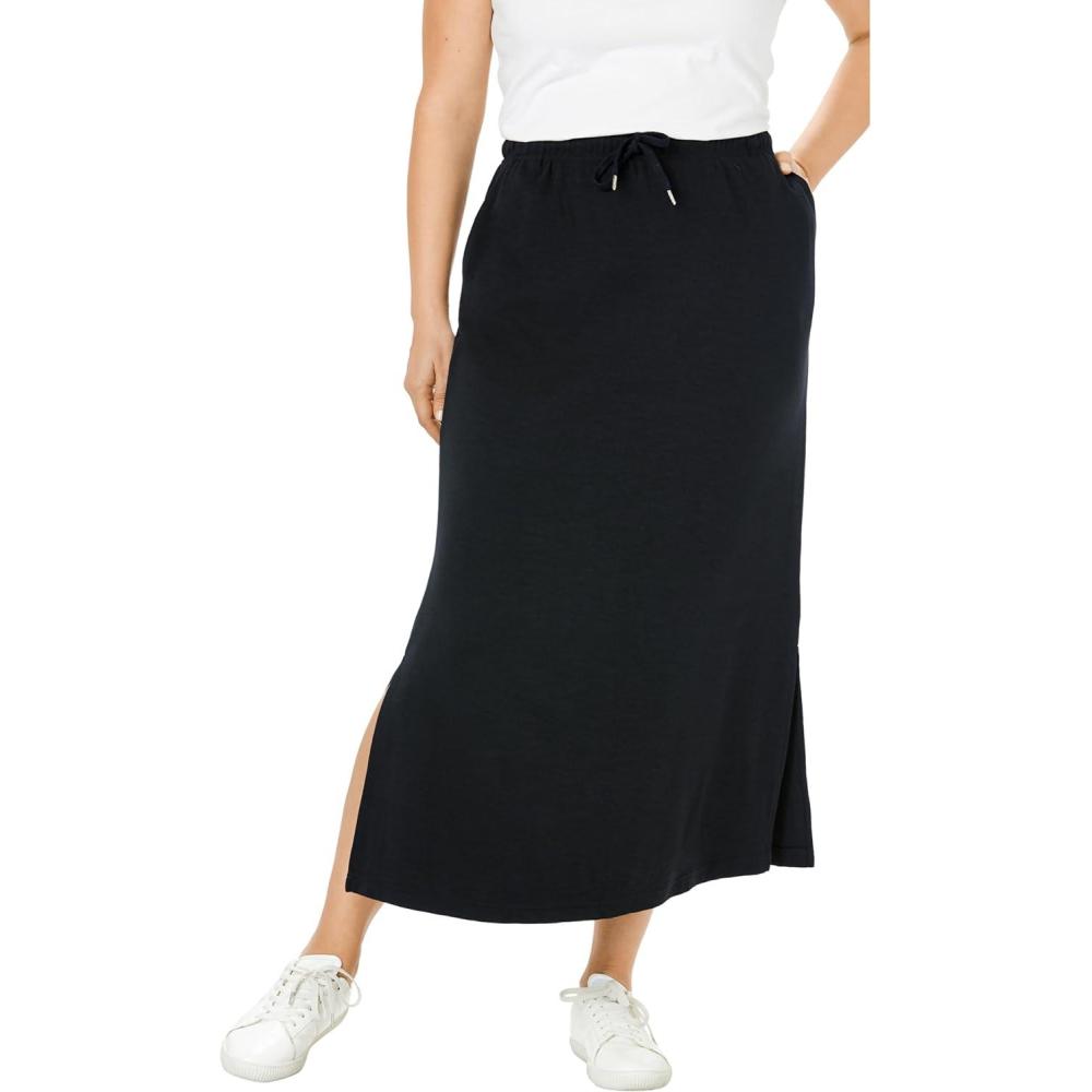 image:imageWoman Within Plus Size Sport Knit SideSlit SkirtBlack
