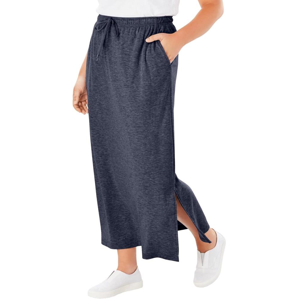 image:imageWoman Within Plus Size Sport Knit SideSlit SkirtHeather Navy
