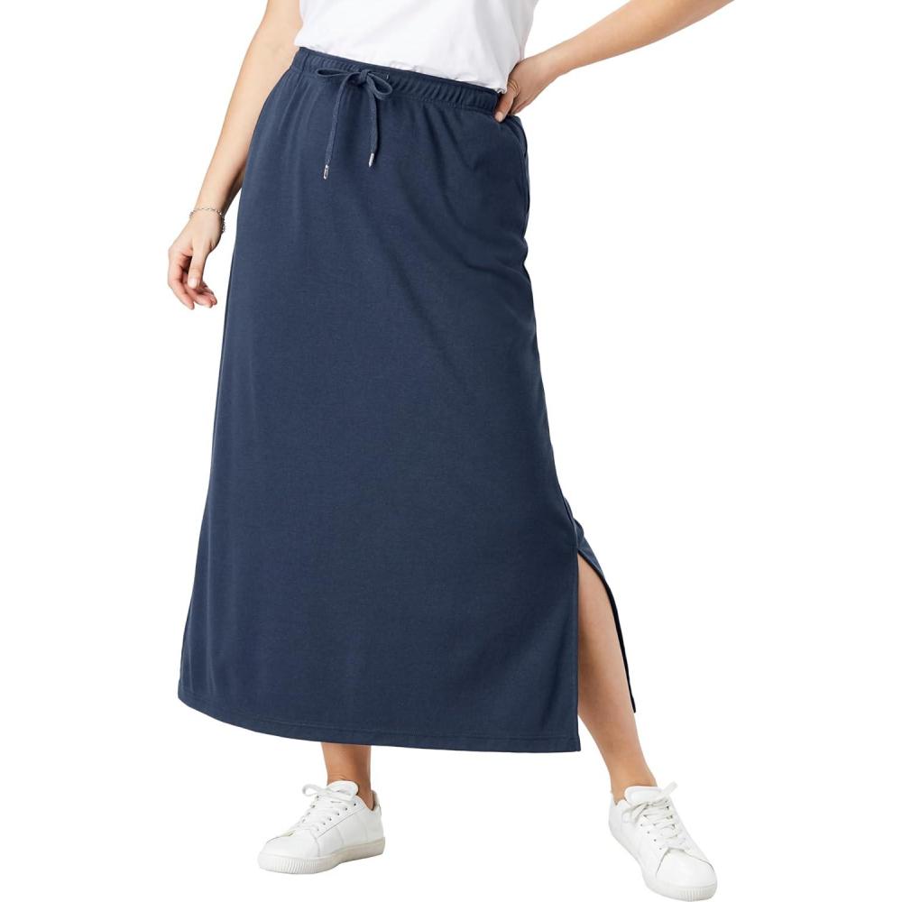 image:imageWoman Within Plus Size Sport Knit SideSlit SkirtNavy