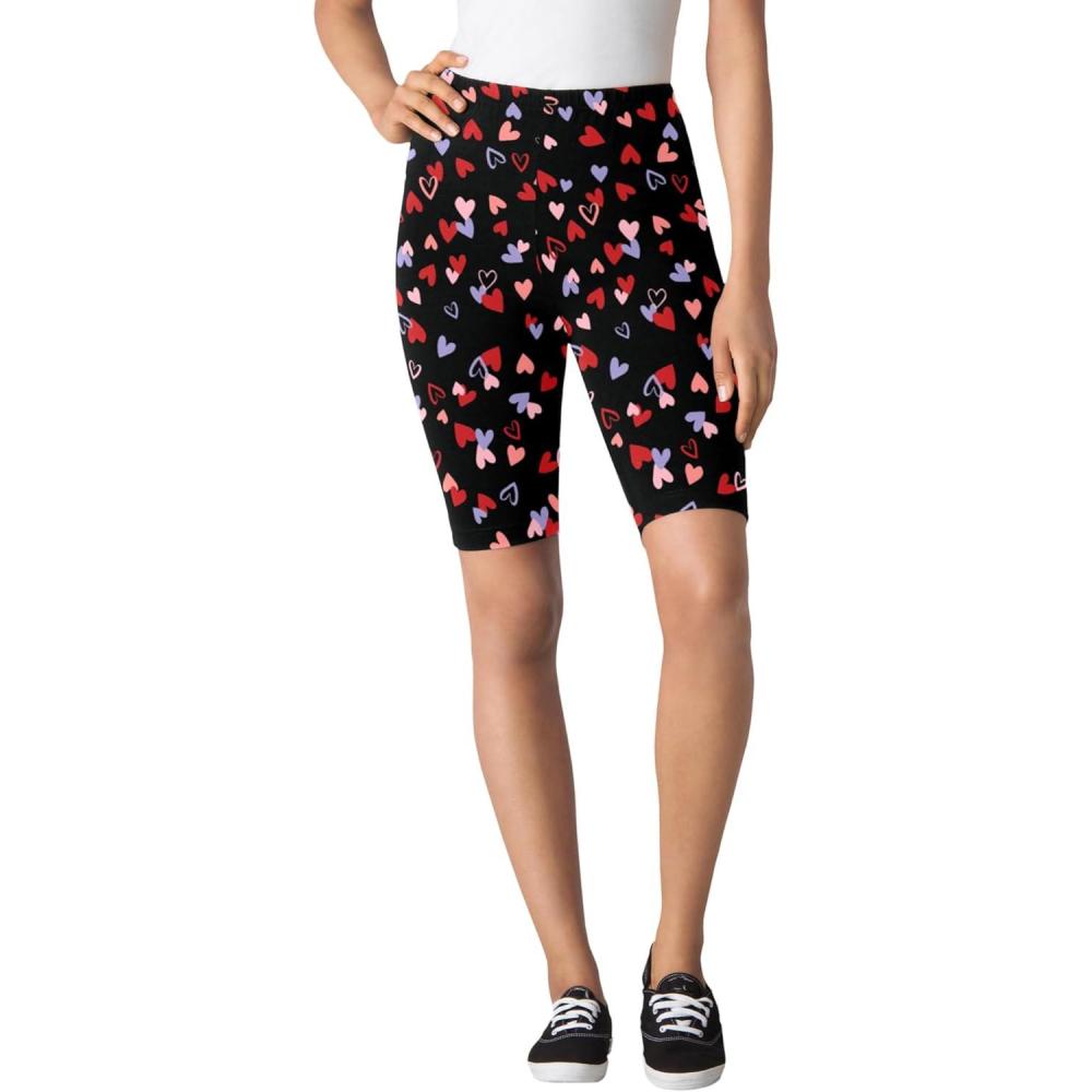 image:imageWoman Within Plus Size Stretch Cotton Bike ShortBlack Tossed Hearts