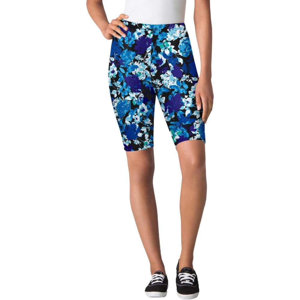 image:imageWoman Within Plus Size Stretch Cotton Bike ShortBlack Watercolor Flowers