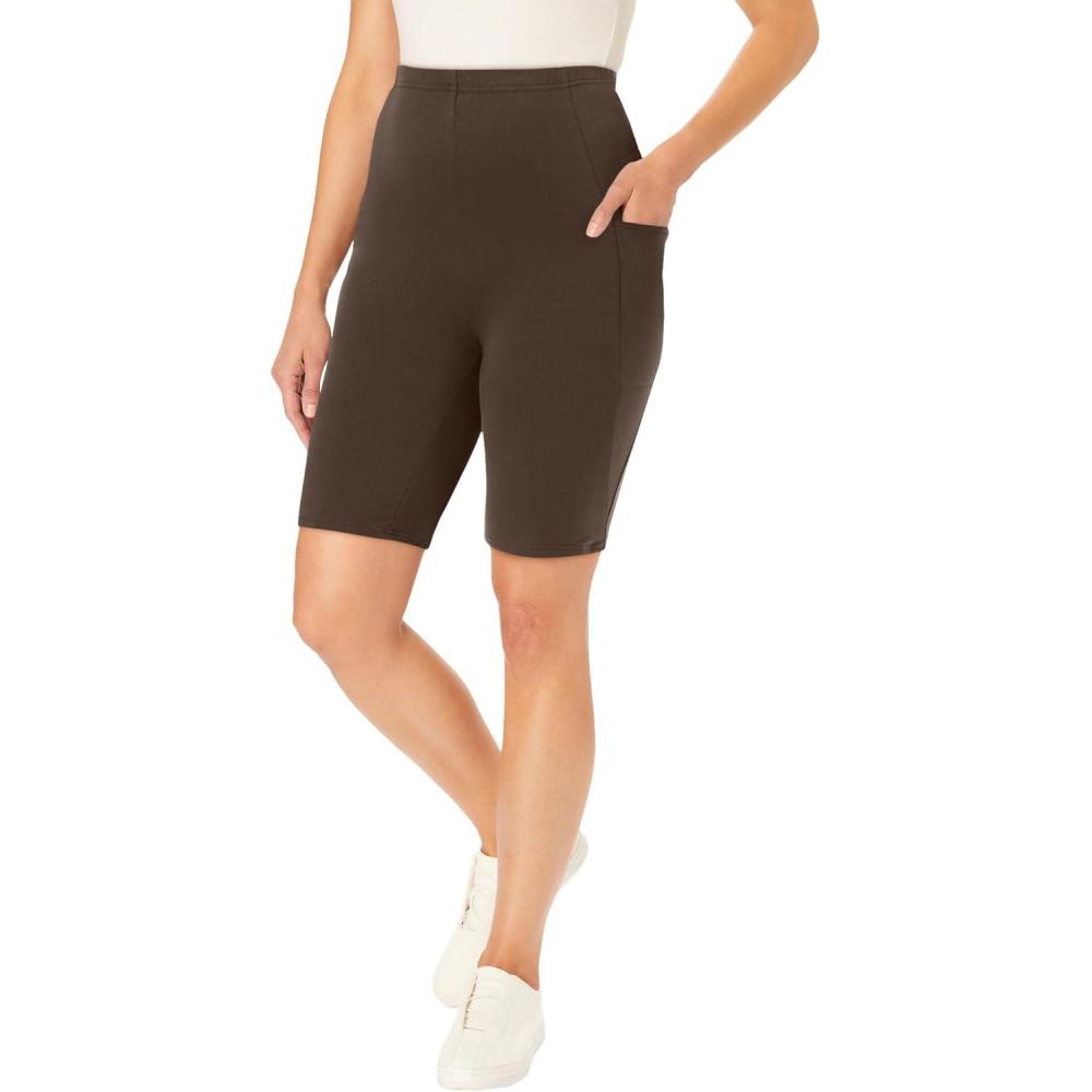 image:imageWoman Within Plus Size Stretch Cotton Pocket Bike ShortChocolate