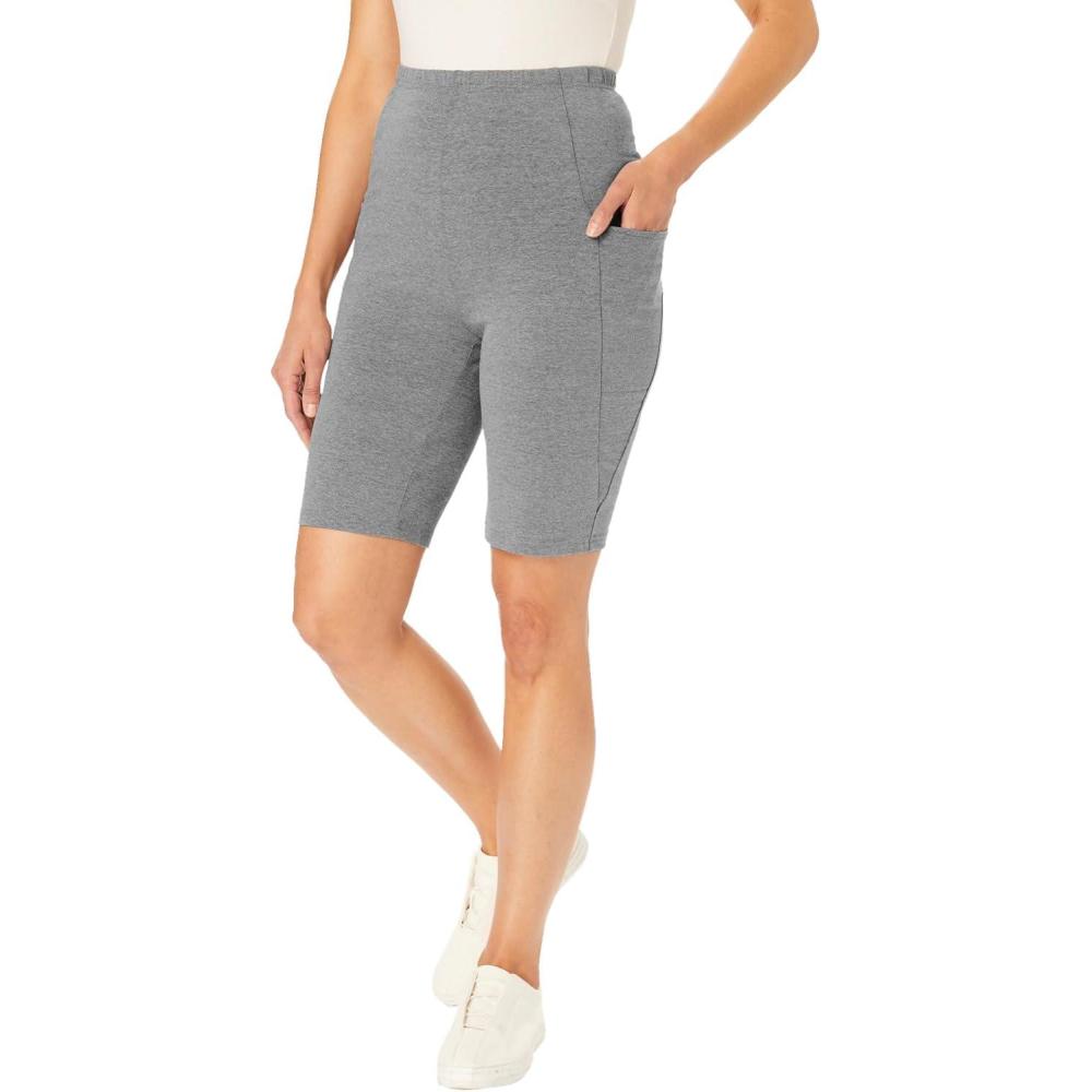 image:imageWoman Within Plus Size Stretch Cotton Pocket Bike ShortMedium Heather Grey
