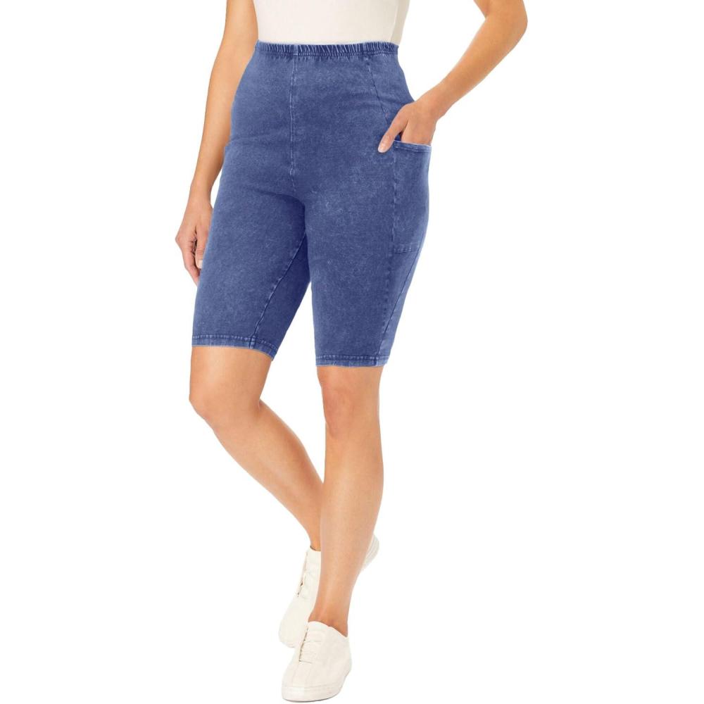 image:imageWoman Within Plus Size Stretch Cotton Pocket Bike ShortStone Wash