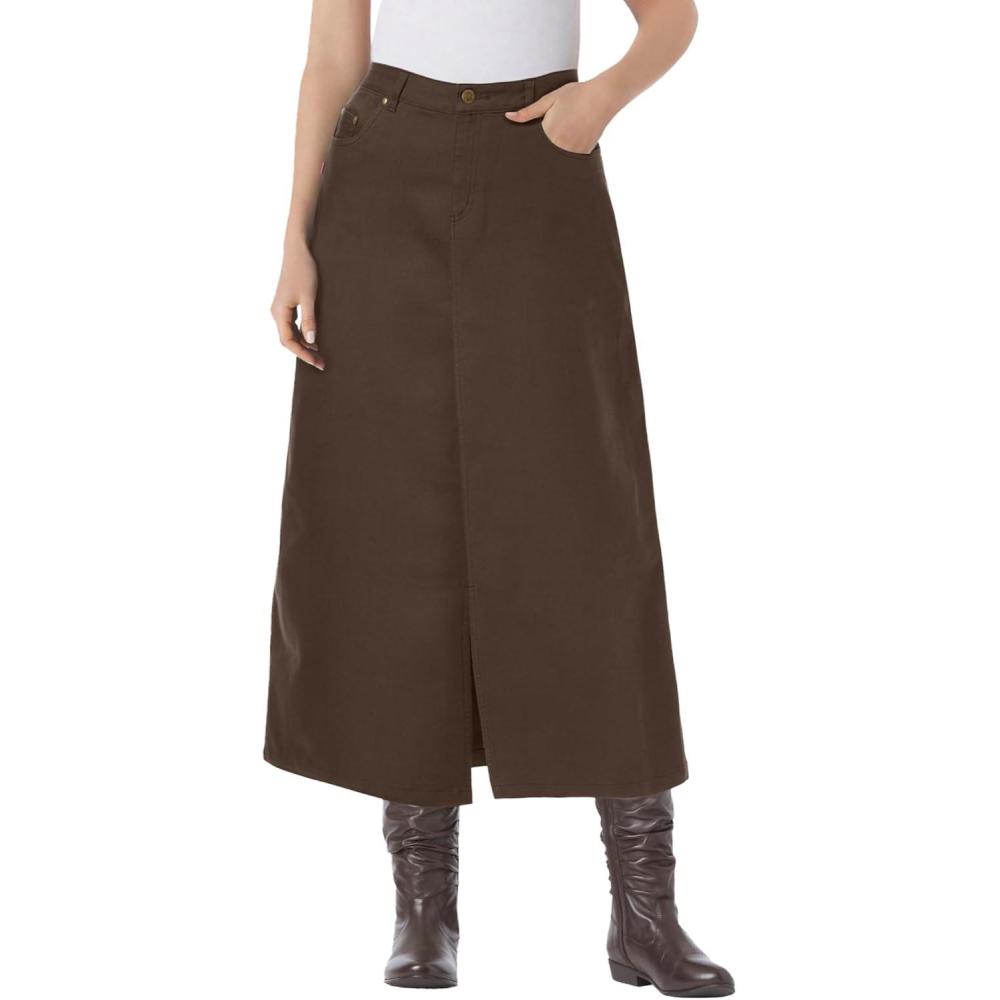 image:imageWoman Within Plus Size Stretch Denim FrontSlit SkirtChocolate