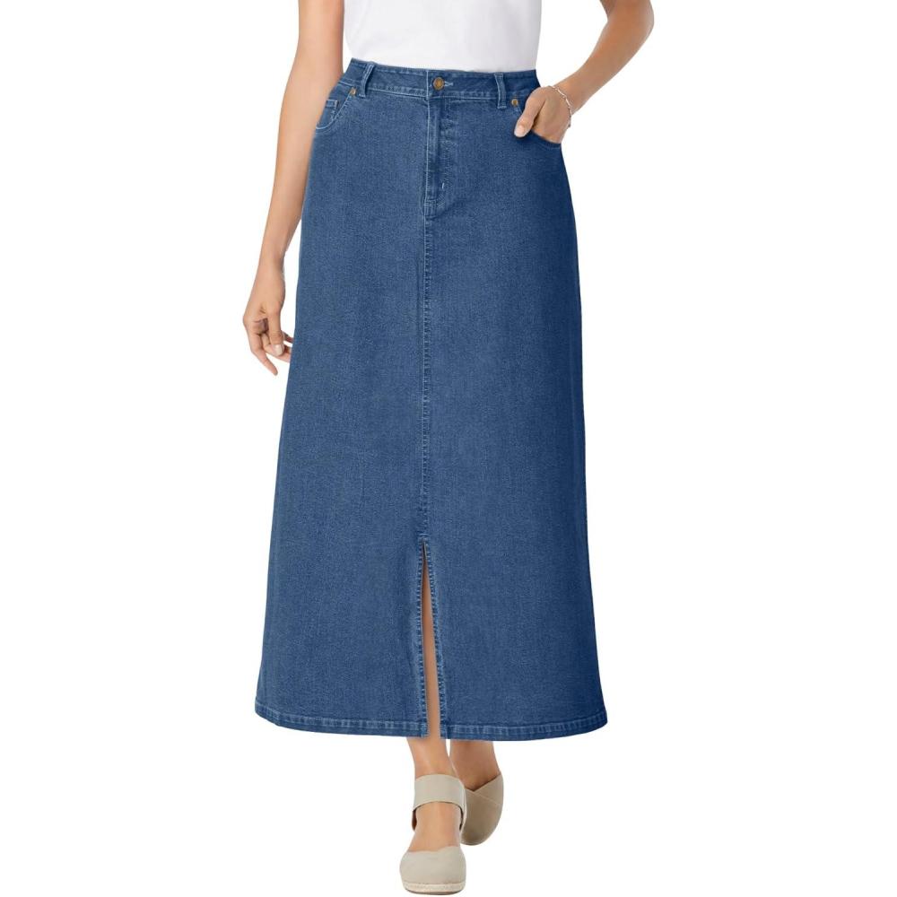 image:imageWoman Within Plus Size Stretch Denim FrontSlit SkirtMedium Stonewash