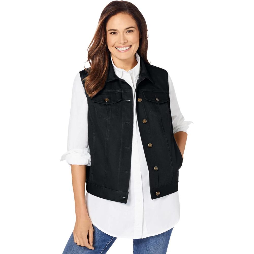 image:imageWoman Within Plus Size Stretch Denim Vest Jean VestBlack