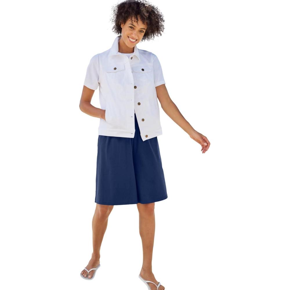 image:imageWoman Within Plus Size Stretch Denim Vest Jean VestWhite