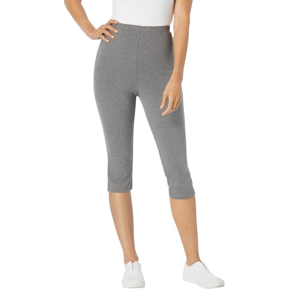 image:imageWoman Within Plus Size StretchCotton Knit PullOn Capri LeggingsMedium Heather Grey