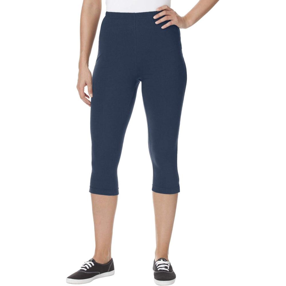image:imageWoman Within Plus Size StretchCotton Knit PullOn Capri LeggingsNavy