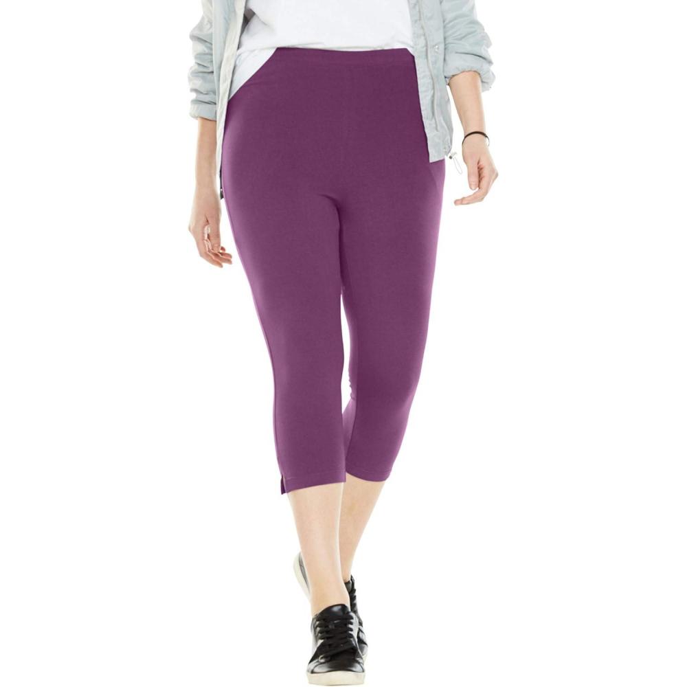 image:imageWoman Within Plus Size StretchCotton Knit PullOn Capri LeggingsPlum Purple