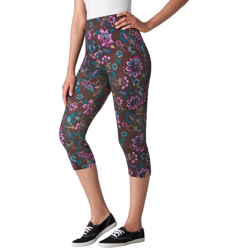image:imageWoman Within Plus Size StretchCotton Knit PullOn Printed Capri LeggingsChocolate Batik