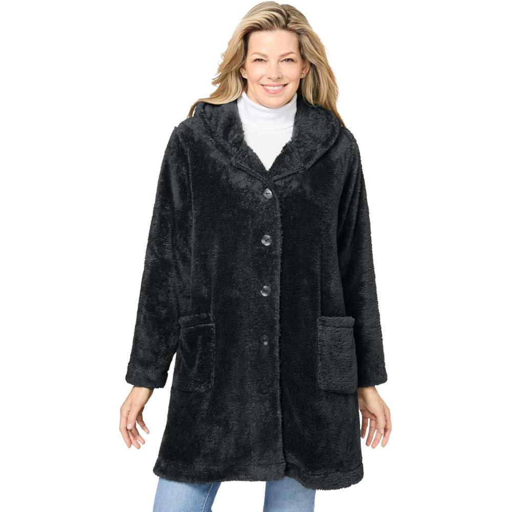 image:imageWoman Within Plus Size Swing Fleece CoatBlack