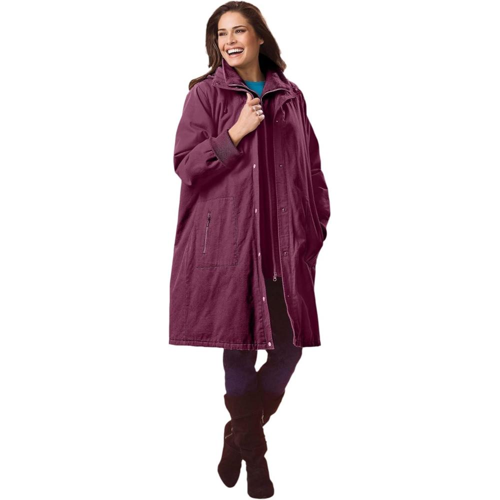 image:imageWoman Within Plus Size Twill Hooded Stadium JacketDeep Claret