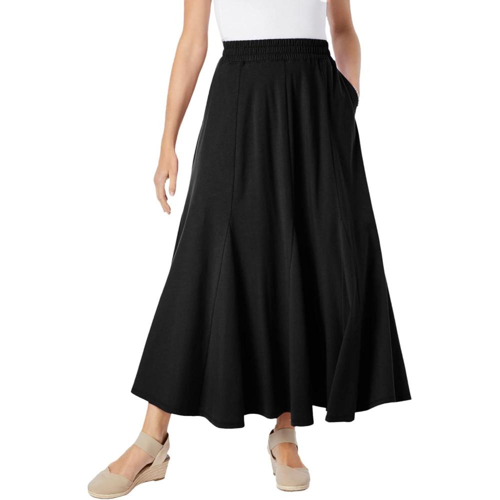image:imageWoman Within Plus Size Wide Elastic Waist SkirtBlack