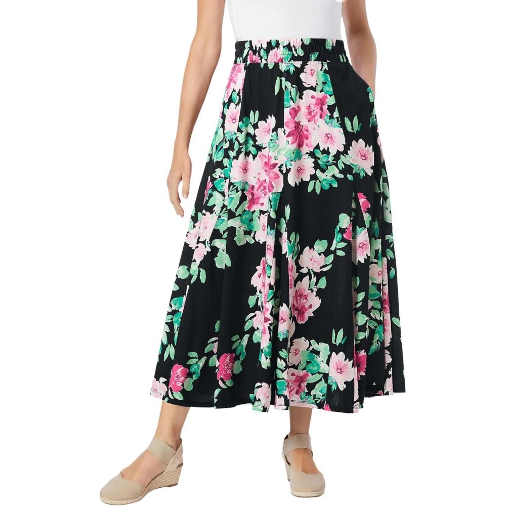 image:imageWoman Within Plus Size Wide Elastic Waist SkirtBlack Bloom