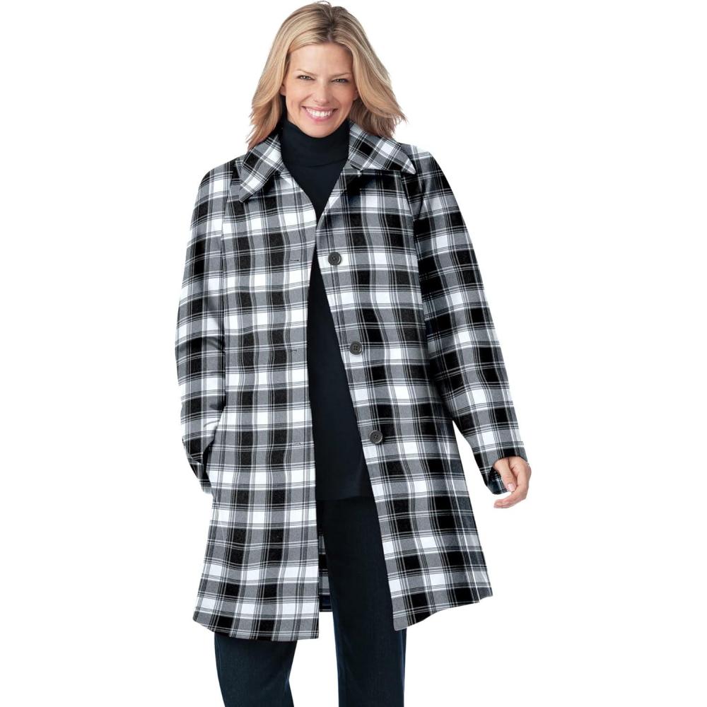 image:imageWoman Within Plus Size WoolBlend Classic ALine CoatBlack Plaid