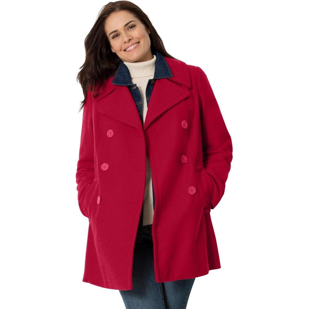 image:imageWoman Within Plus Size WoolBlend DoubleBreasted PeacoatClassic Red