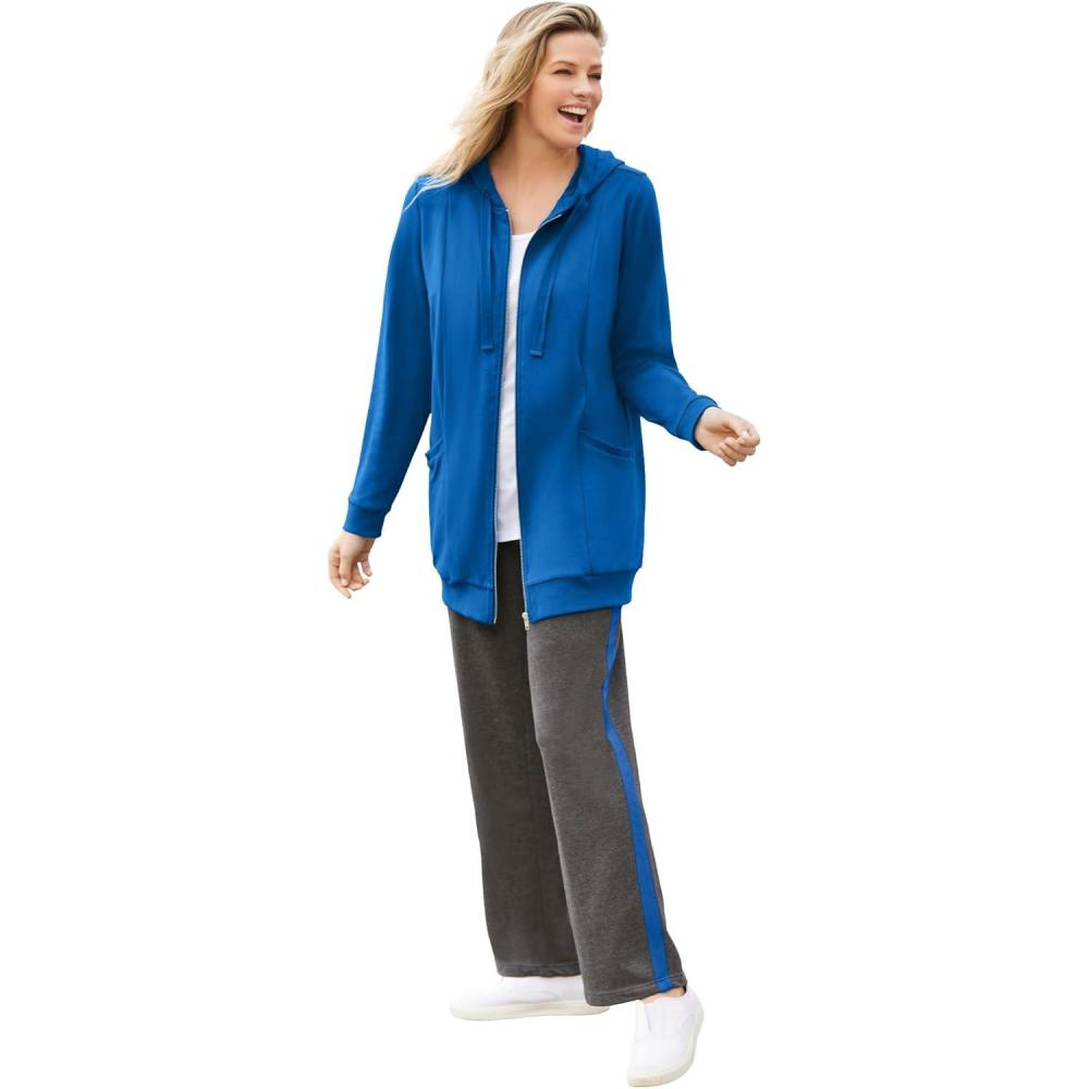 image:imageWoman Within Plus Size Zip Front Hoodie Jacket Long Oversized Fleece JacketBright Cobalt