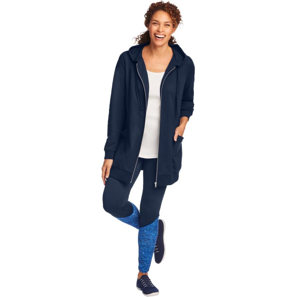 image:imageWoman Within Plus Size Zip Front Hoodie Jacket Long Oversized Fleece JacketNavy