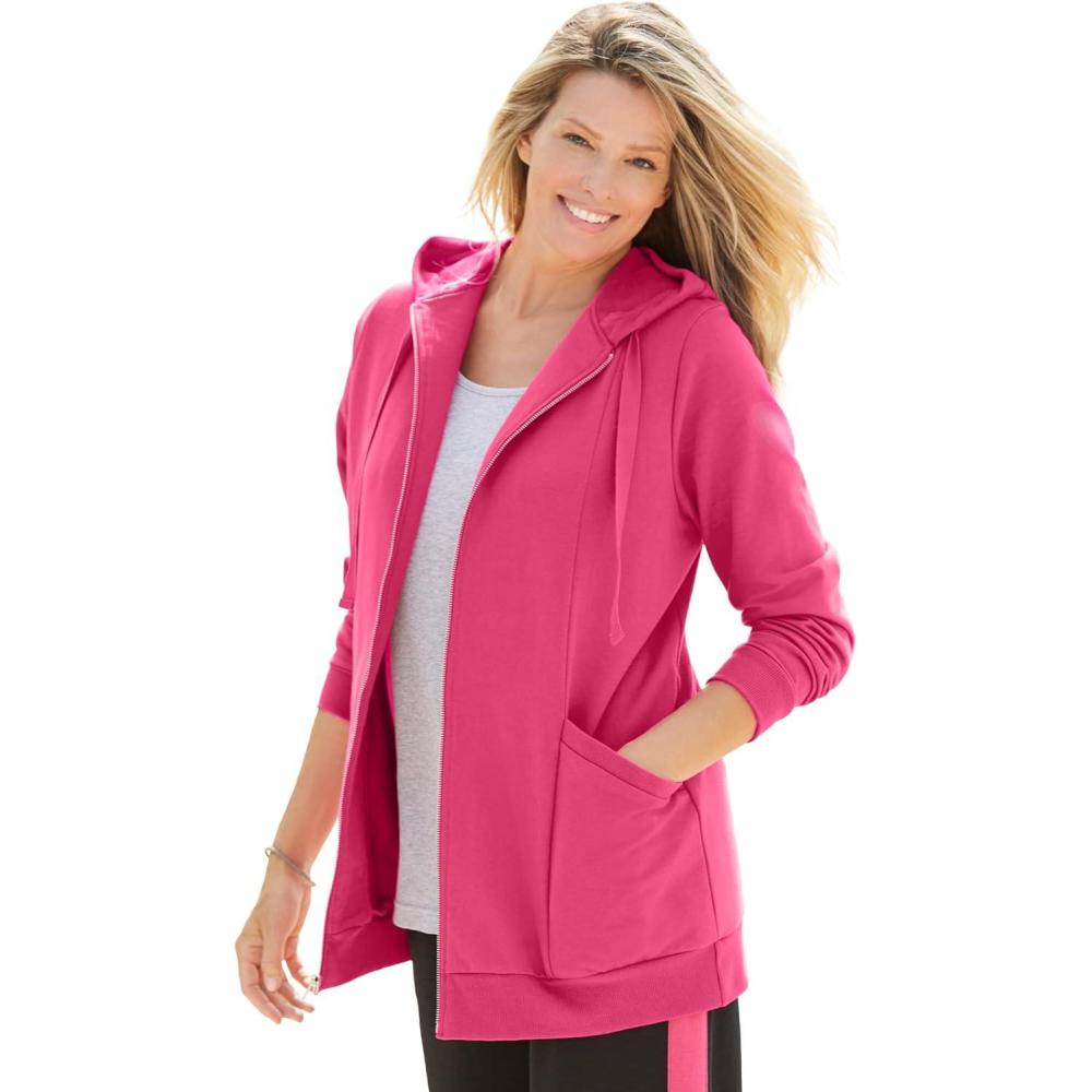 image:imageWoman Within Plus Size Zip Front Hoodie Jacket Long Oversized Fleece JacketRaspberry Sorbet
