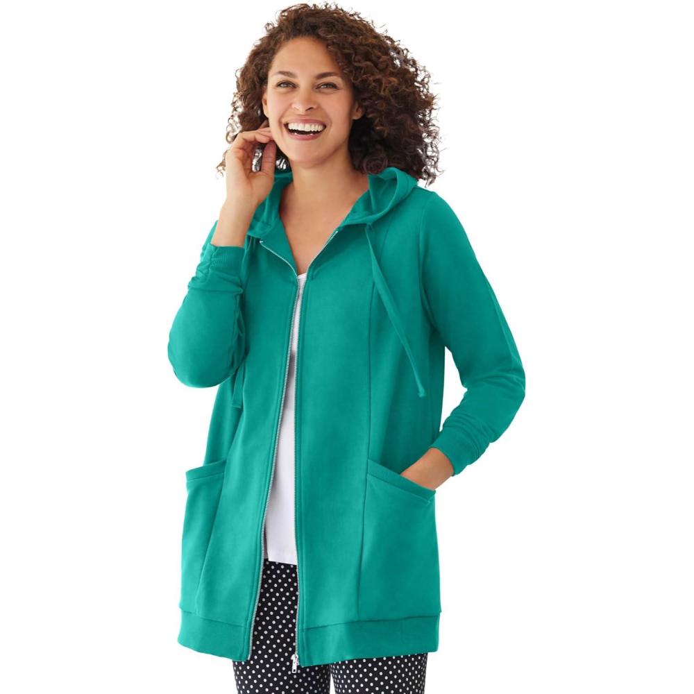 image:imageWoman Within Plus Size Zip Front Hoodie Jacket Long Oversized Fleece JacketWaterfall