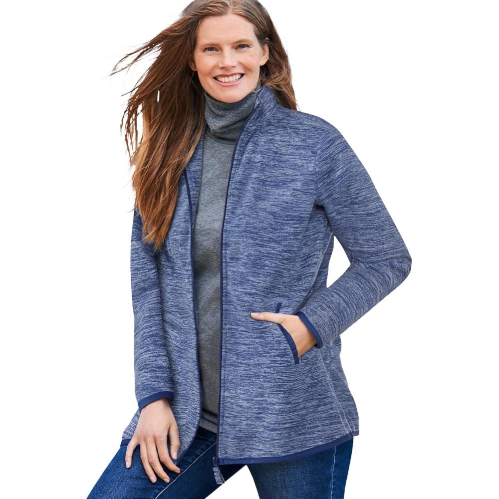 image:imageWoman Within Plus Size ZipFront Microfleece Jacket Long Oversized FleeceEvening Blue Marled