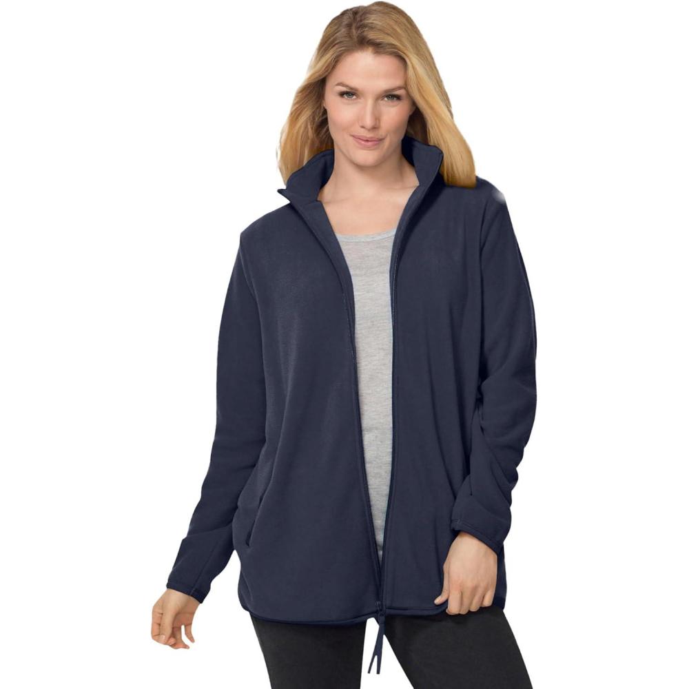 image:imageWoman Within Plus Size ZipFront Microfleece Jacket Long Oversized FleeceNavy