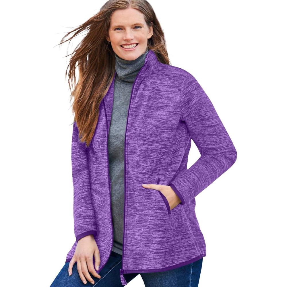 image:imageWoman Within Plus Size ZipFront Microfleece Jacket Long Oversized FleeceRadiant Purple Marled