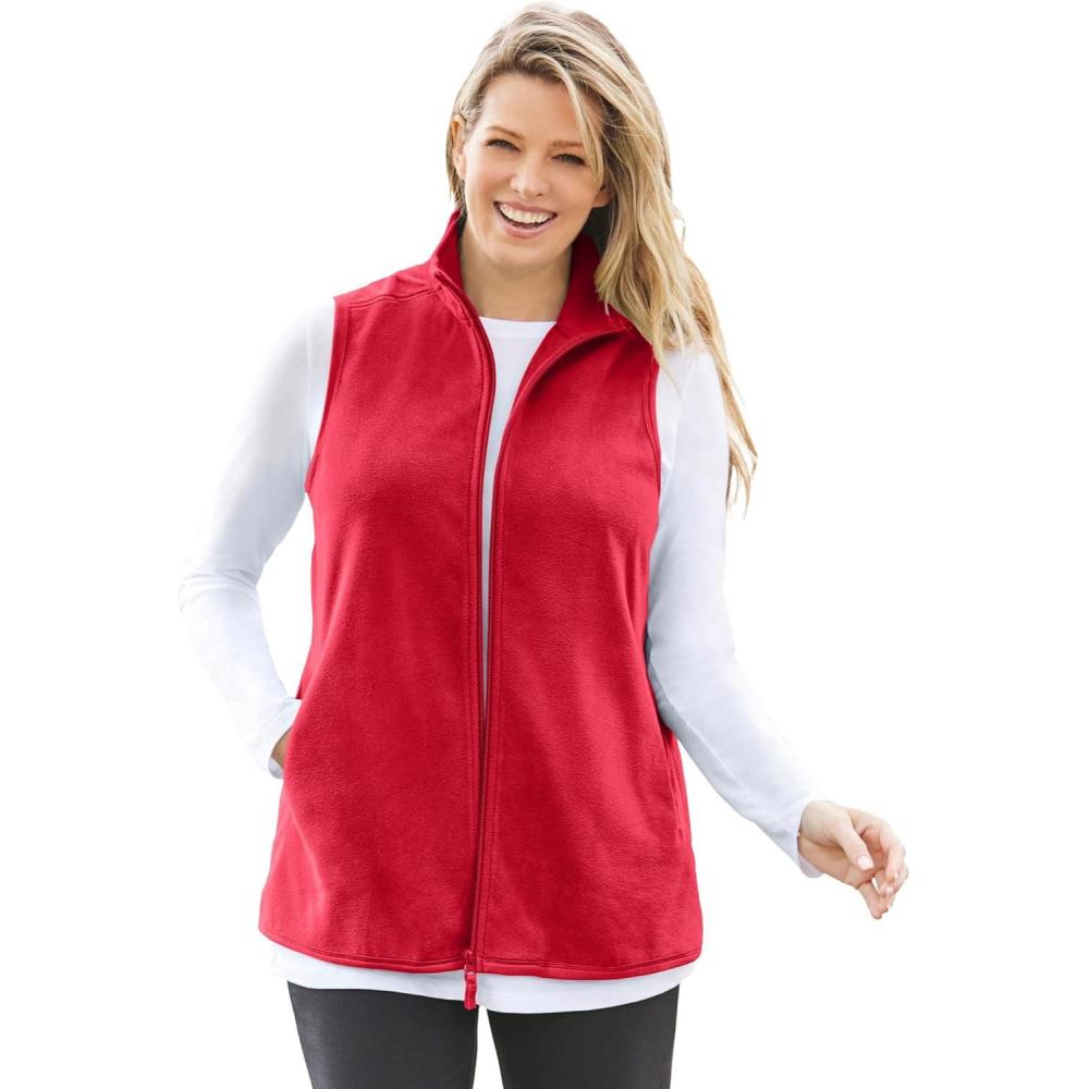 image:imageWoman Within Plus Size ZipFront Microfleece Vest Long Fleece VestClassic Red