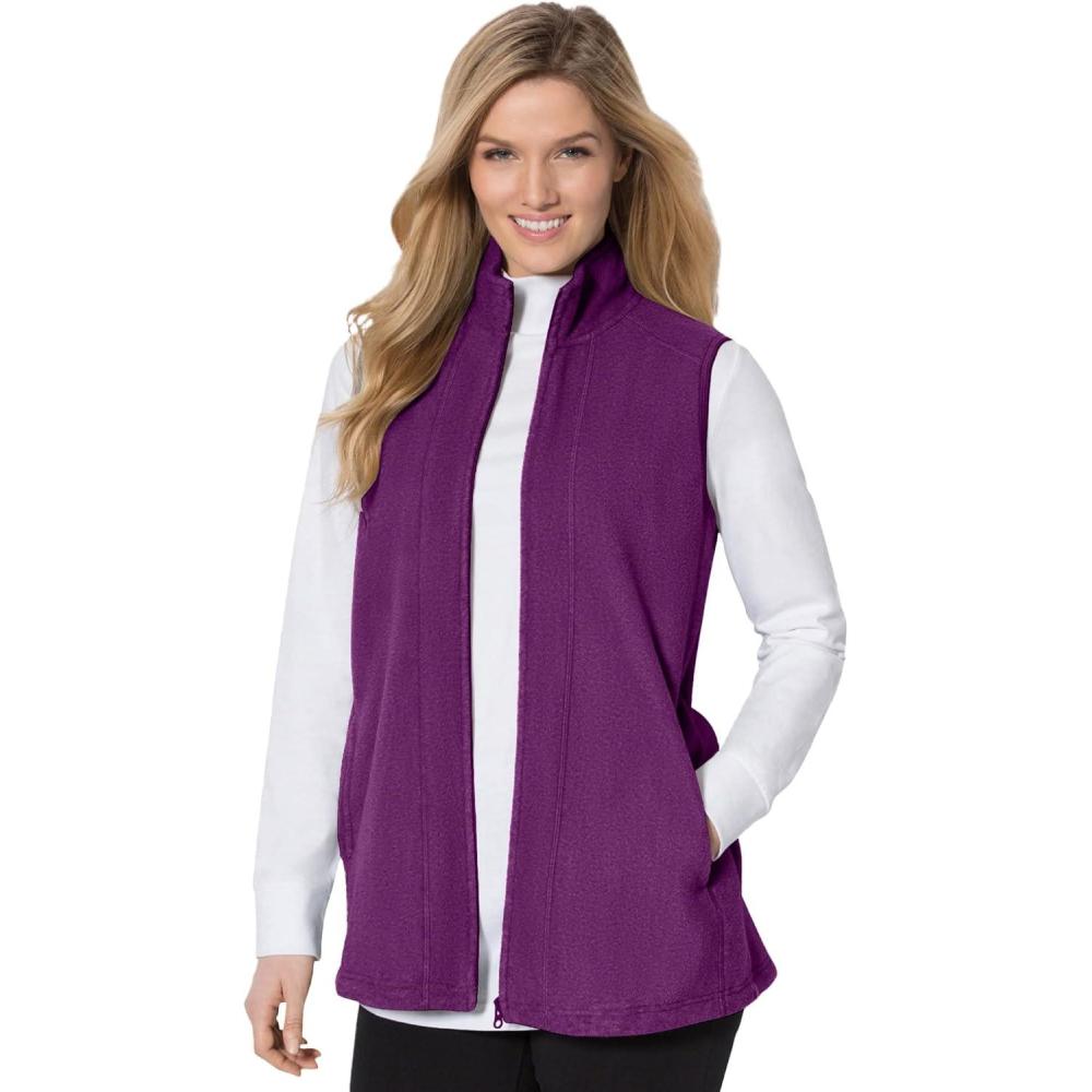 image:imageWoman Within Plus Size ZipFront Microfleece Vest Long Fleece VestPlum Purple