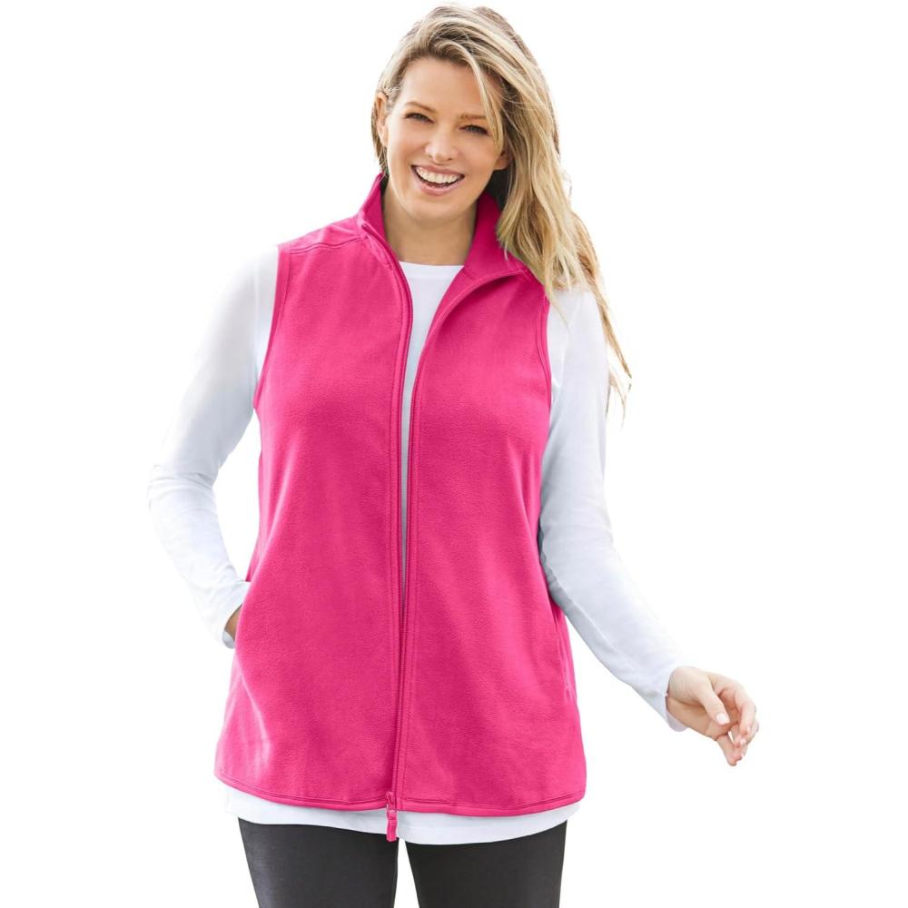 image:imageWoman Within Plus Size ZipFront Microfleece Vest Long Fleece VestRaspberry Sorbet