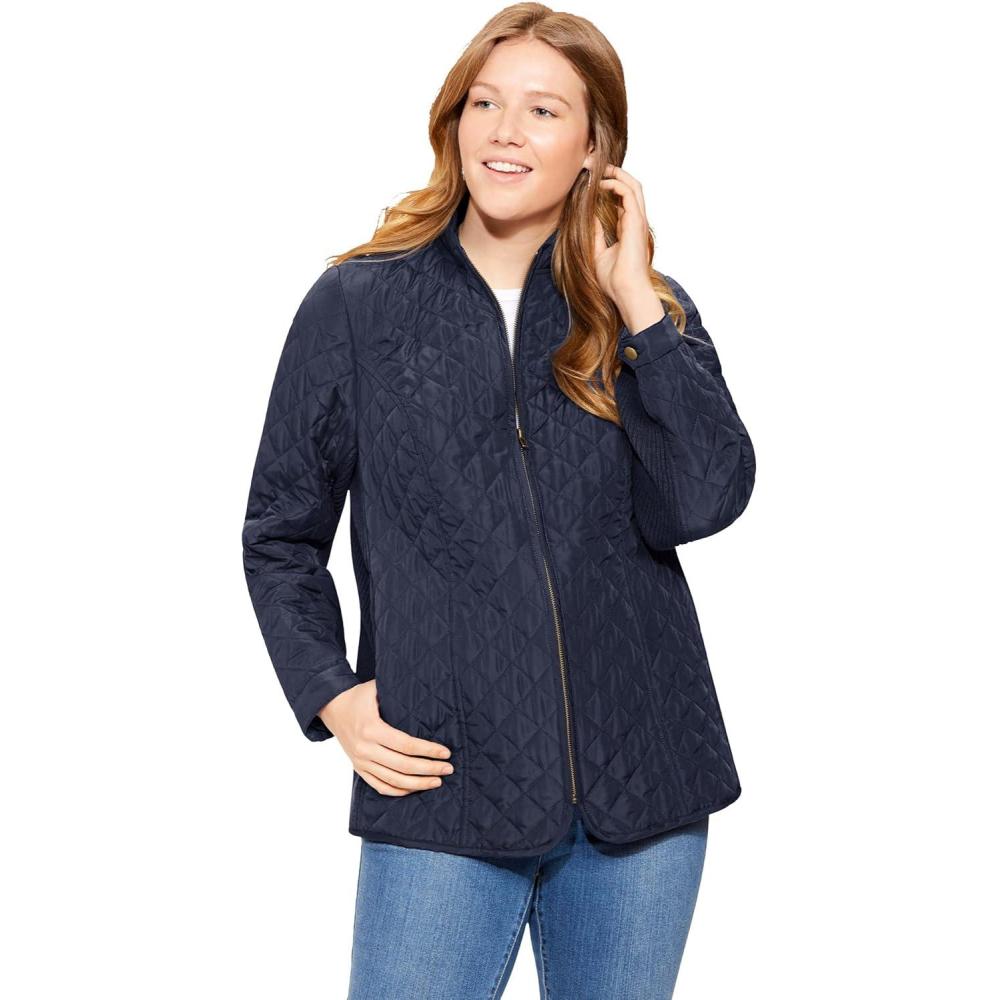 image:imageWoman Within Plus Size ZipFront Quilted Jacket Quilted Lightweight CoatNavy