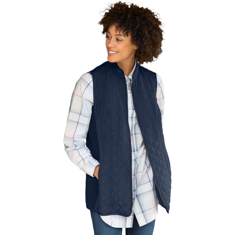 image:imageWoman Within Plus Size ZipFront Quilted Vest Long Lightweight GiletNavy