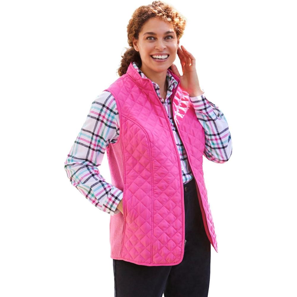 image:imageWoman Within Plus Size ZipFront Quilted Vest Long Lightweight GiletRaspberry Sorbet
